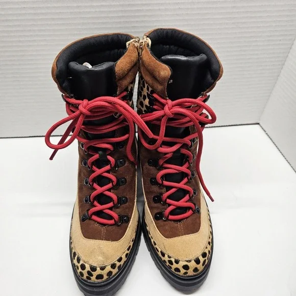 Gianni Bini Squad Goals Sz 6M Cheetah Calf Hair  Lace Up Lug Sole Boots - Picture 8 of 10